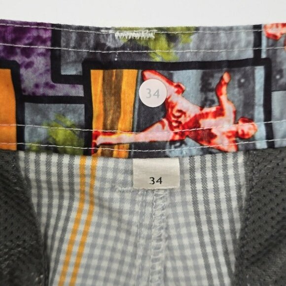 Lululemon Men's Kahuna Shorts Gray Orange Plaid Lightweight 8.5" Inseam Sz 34 - Picture 8 of 16